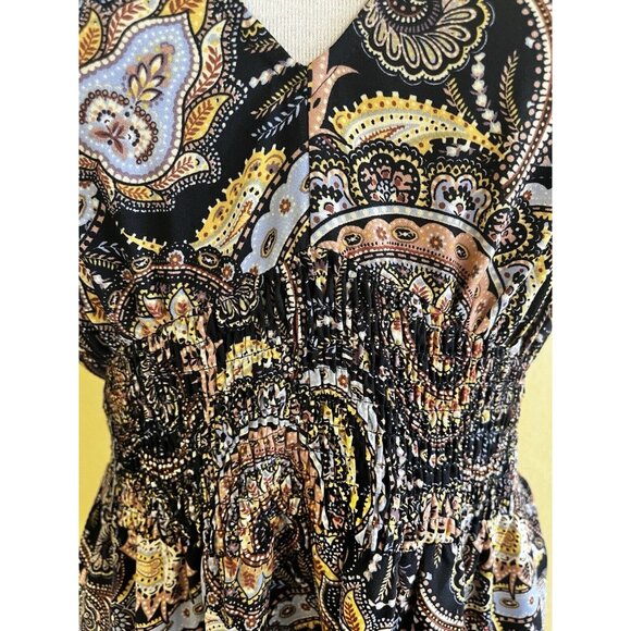 Bar lll Paisley Print Short Sleeve Maxi Dress Size XL Boho Peasant Whimsy Goth - Picture 4 of 11